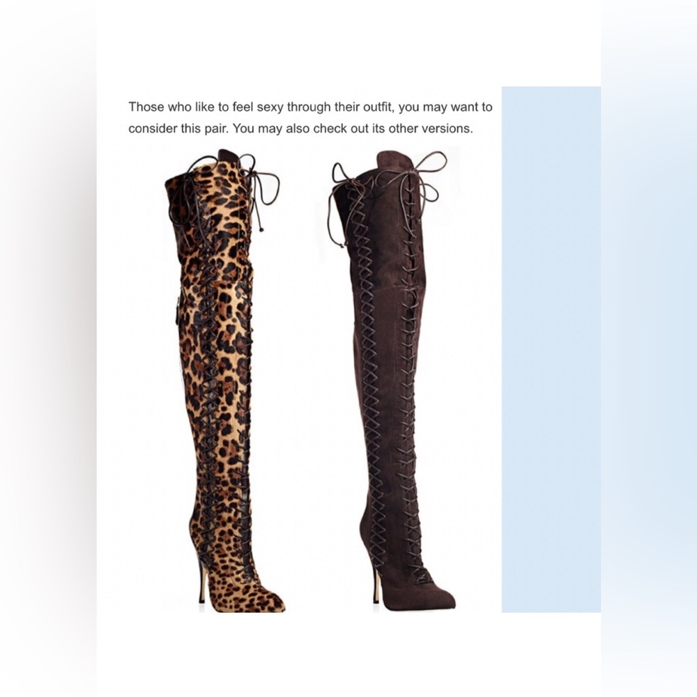 NWOB💫Brian Atwood Belle Cheetah/Leapoard Leather CalfHair LaceUp Thigh HighBoots - Picture 9 of 14